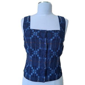 Ecru Tank Top Front Button Indigo Color Sleeveless Size 2 New with Defects